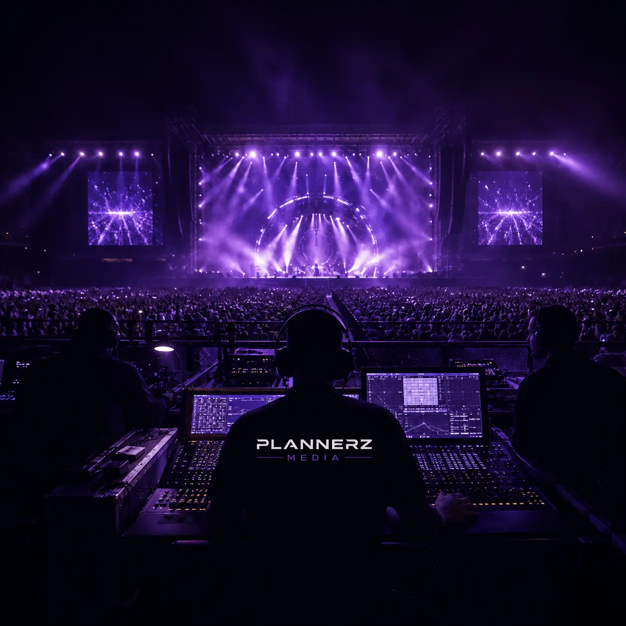 Concert production team managing a packed musical night